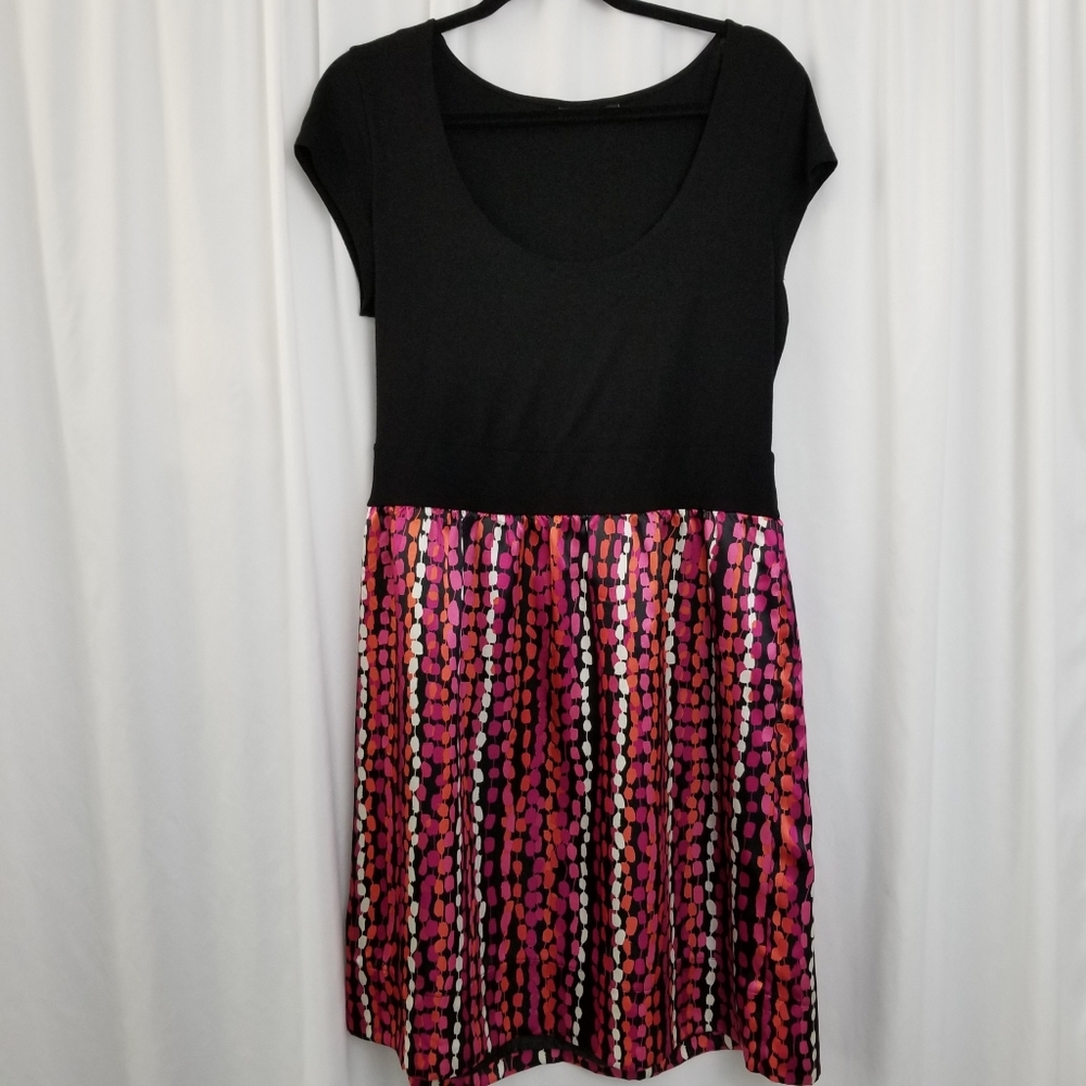 Apt 9 Black & Multi Color Print Short Sleeve Dress